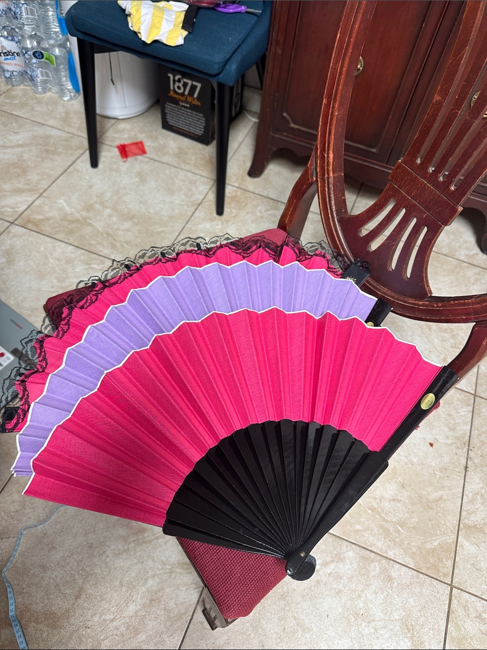 Unbranded Pink & Purple Decorative Folding Fan with Black Accents lot of 3